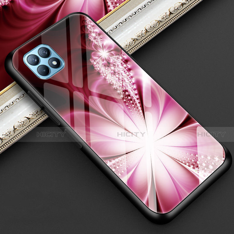 Funda Bumper Silicona Gel Espejo Flores Carcasa para Oppo Reno4 SE 5G