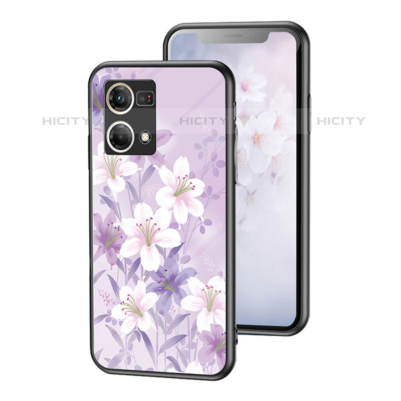 Funda Bumper Silicona Gel Espejo Flores Carcasa para Oppo Reno8 4G