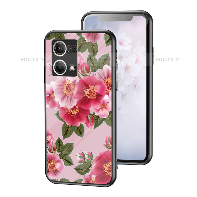 Funda Bumper Silicona Gel Espejo Flores Carcasa para Oppo Reno8 4G