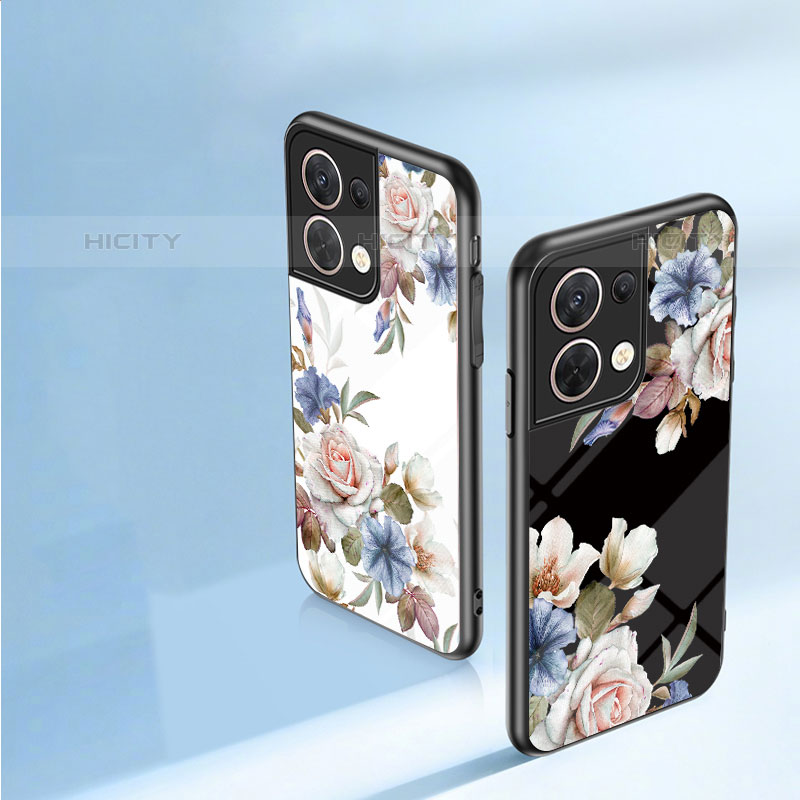 Funda Bumper Silicona Gel Espejo Flores Carcasa para Oppo Reno8 5G