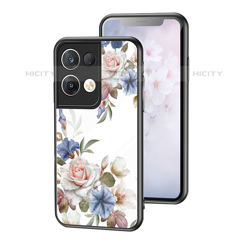 Funda Bumper Silicona Gel Espejo Flores Carcasa para Oppo Reno8 Pro+ Plus 5G Blanco