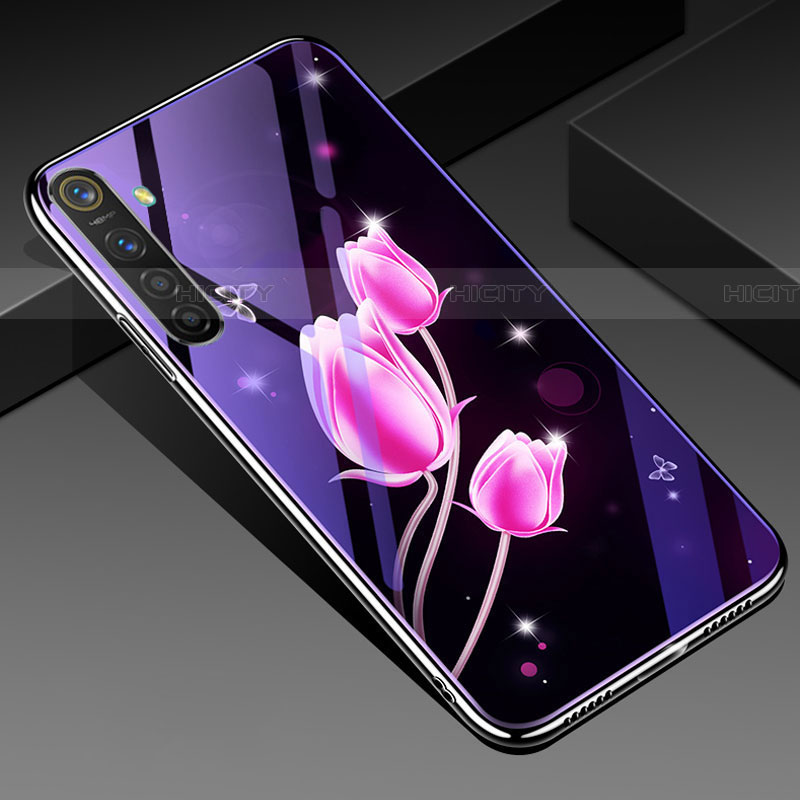 Funda Bumper Silicona Gel Espejo Flores Carcasa para Realme X2 Rosa