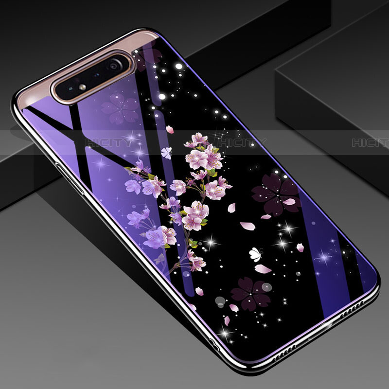 Funda Bumper Silicona Gel Espejo Flores Carcasa para Samsung Galaxy A80 Multicolor