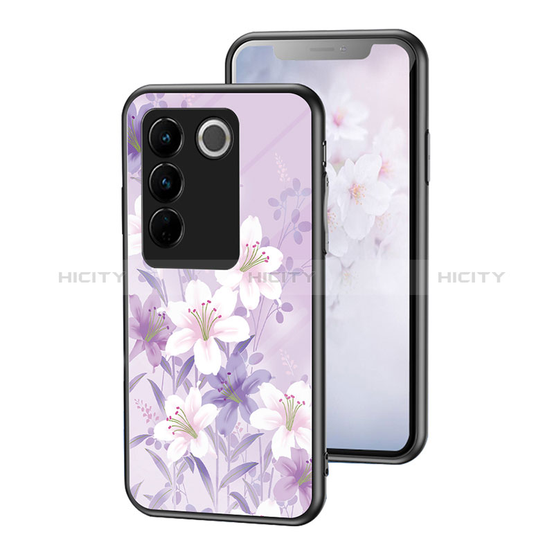 Funda Bumper Silicona Gel Espejo Flores Carcasa para Vivo V27 Pro 5G