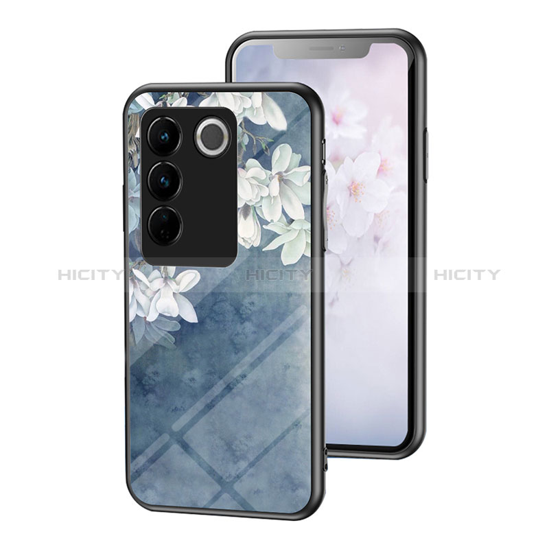 Funda Bumper Silicona Gel Espejo Flores Carcasa para Vivo V27 Pro 5G