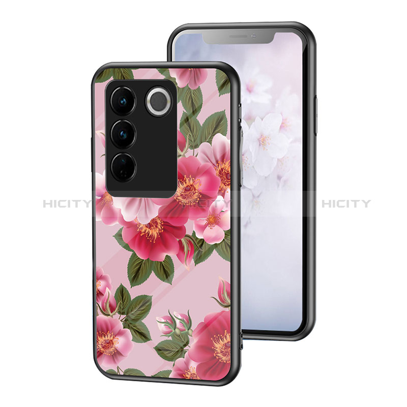 Funda Bumper Silicona Gel Espejo Flores Carcasa para Vivo V27 Pro 5G