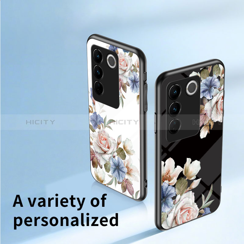 Funda Bumper Silicona Gel Espejo Flores Carcasa para Vivo V27 Pro 5G