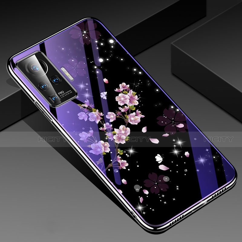 Funda Bumper Silicona Gel Espejo Flores Carcasa para Vivo X50 Pro 5G