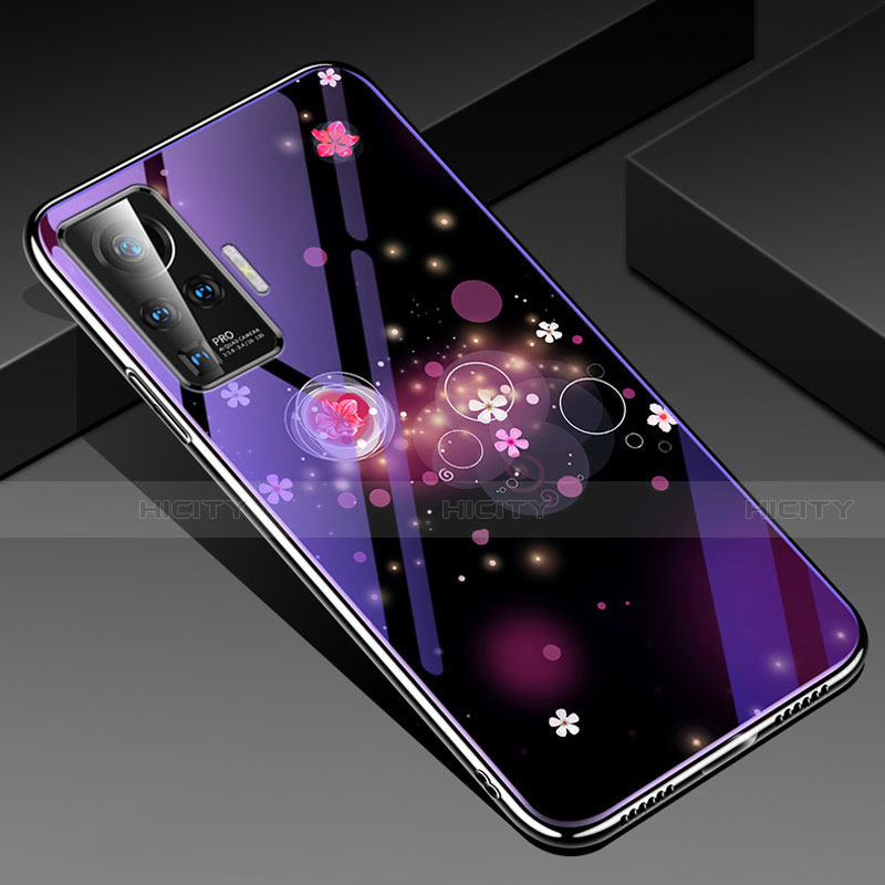 Funda Bumper Silicona Gel Espejo Flores Carcasa para Vivo X50 Pro 5G Morado