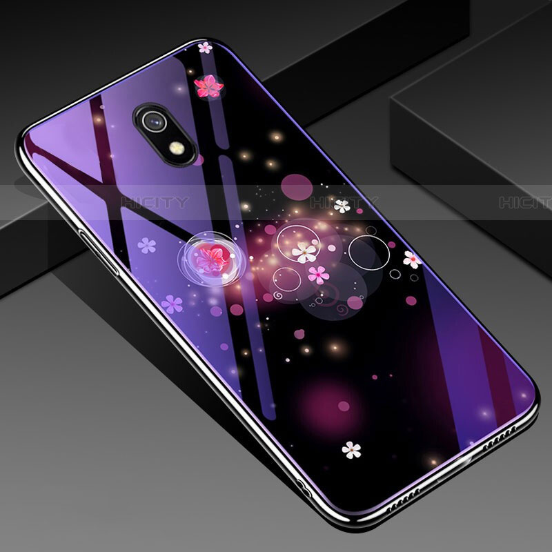 Funda Bumper Silicona Gel Espejo Flores Carcasa para Xiaomi Redmi 8A Morado