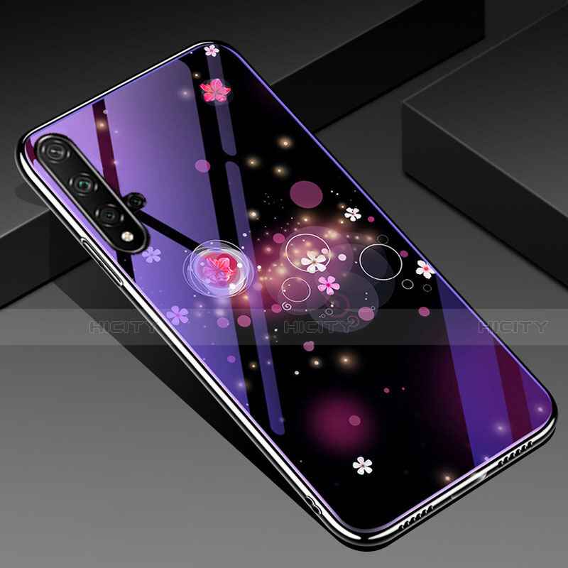 Funda Bumper Silicona Gel Espejo Flores Carcasa S01 para Huawei Honor 20 Morado