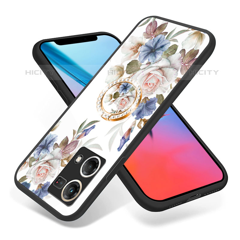 Funda Bumper Silicona Gel Espejo Flores Carcasa S01 para Oppo Reno7 4G