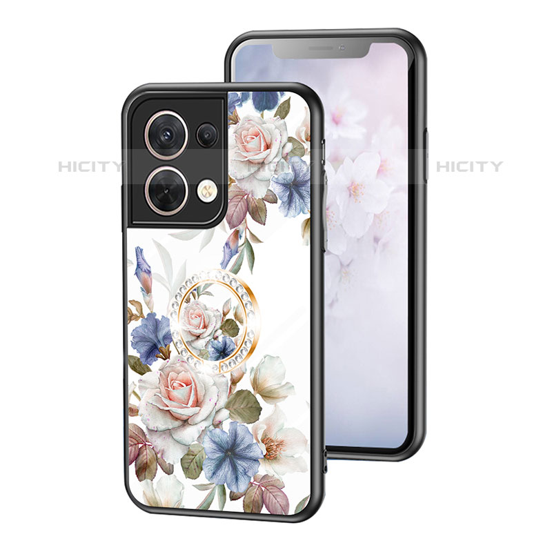 Funda Bumper Silicona Gel Espejo Flores Carcasa S01 para Oppo Reno8 5G