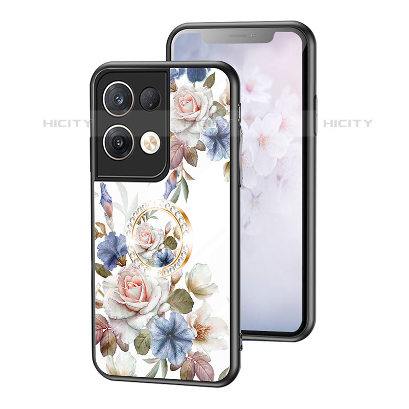 Funda Bumper Silicona Gel Espejo Flores Carcasa S01 para Oppo Reno8 Pro+ Plus 5G Blanco