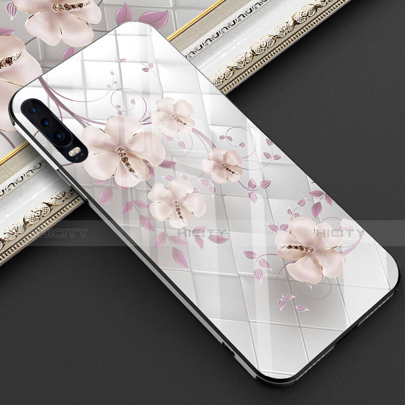 Funda Bumper Silicona Gel Espejo Flores Carcasa S02 para Huawei P30 Rosa