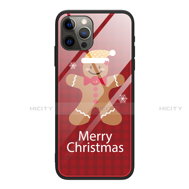 Funda Bumper Silicona Gel Espejo Navidad de Moda Carcasa para Apple iPhone 12 Pro Max Rojo Rosa