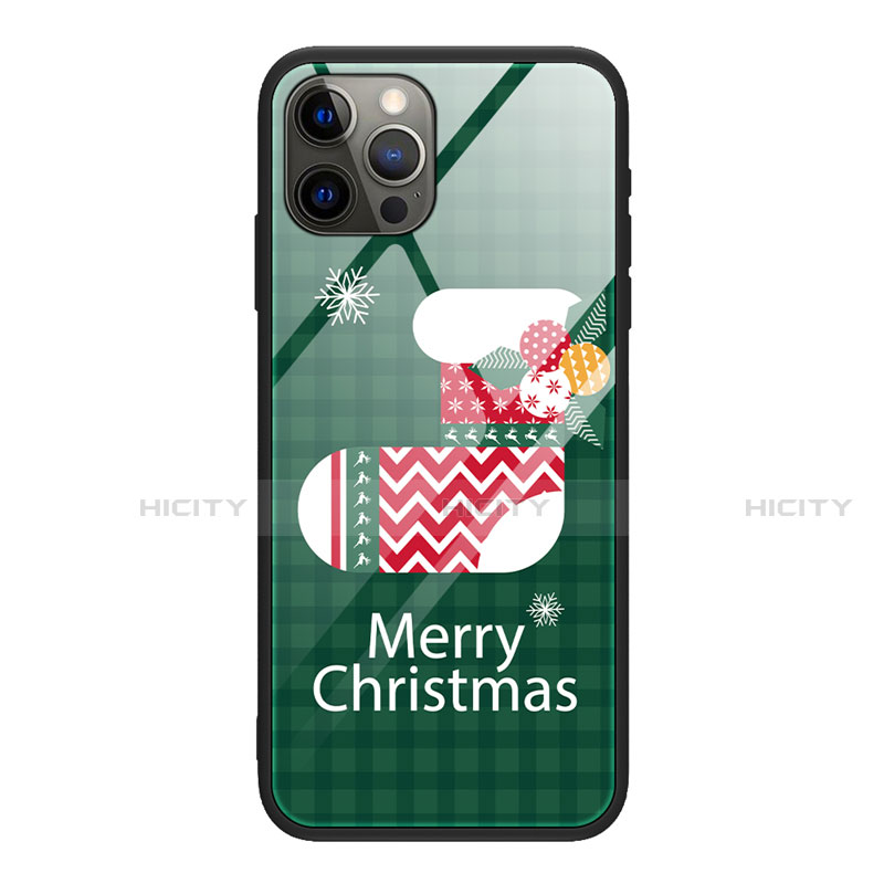 Funda Bumper Silicona Gel Espejo Navidad de Moda Carcasa para Apple iPhone 12 Pro Max Verde