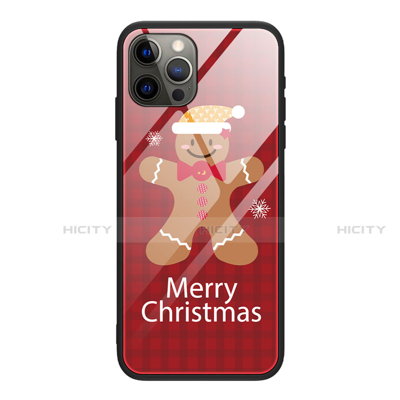 Funda Bumper Silicona Gel Espejo Navidad de Moda Carcasa para Apple iPhone 12 Pro Rojo Rosa