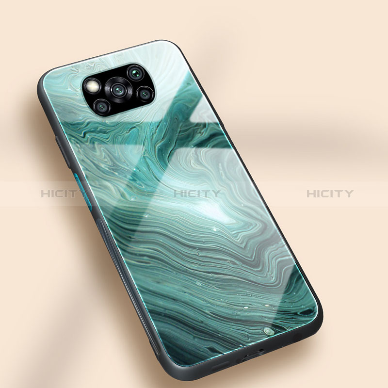 Funda Bumper Silicona Gel Espejo Patron de Moda Carcasa JM1 para Xiaomi Poco X3 NFC Cian