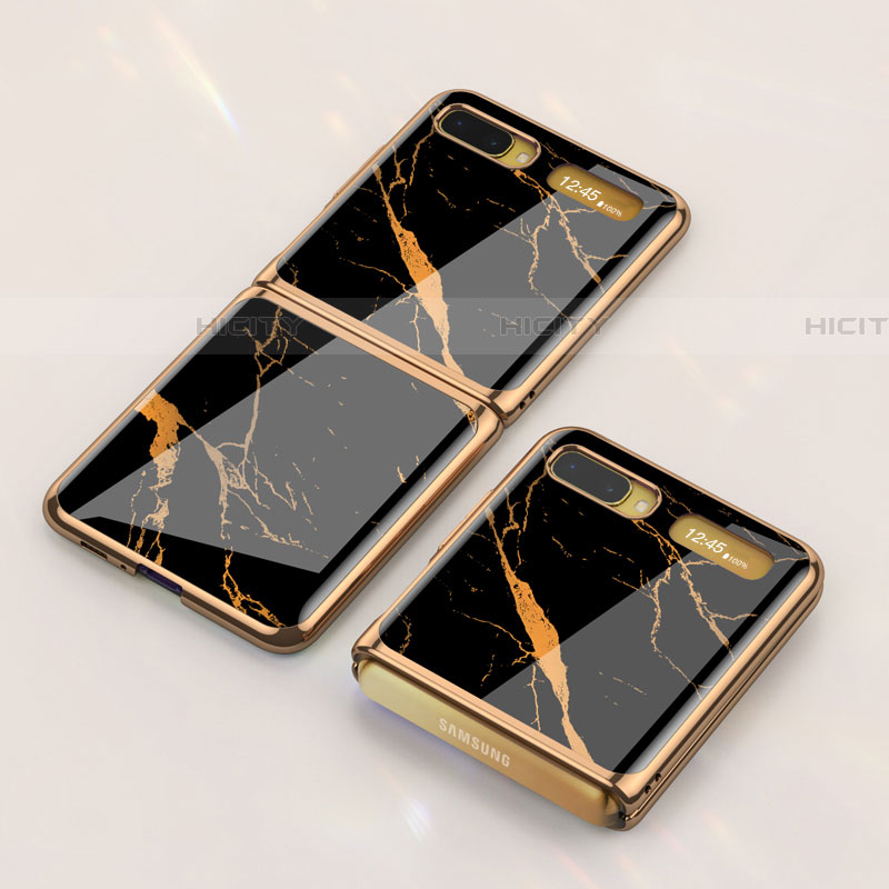 Funda Bumper Silicona Gel Espejo Patron de Moda Carcasa para Samsung Galaxy Z Flip 5G Oro y Negro