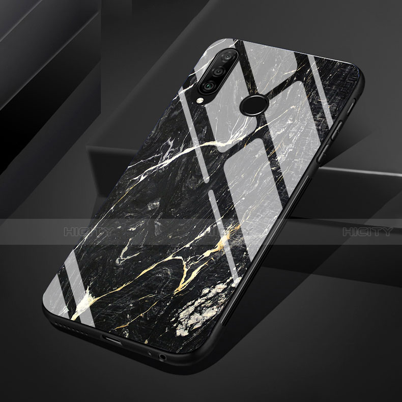Funda Bumper Silicona Gel Espejo Patron de Moda Carcasa S01 para Huawei P30 Lite New Edition Gris Oscuro