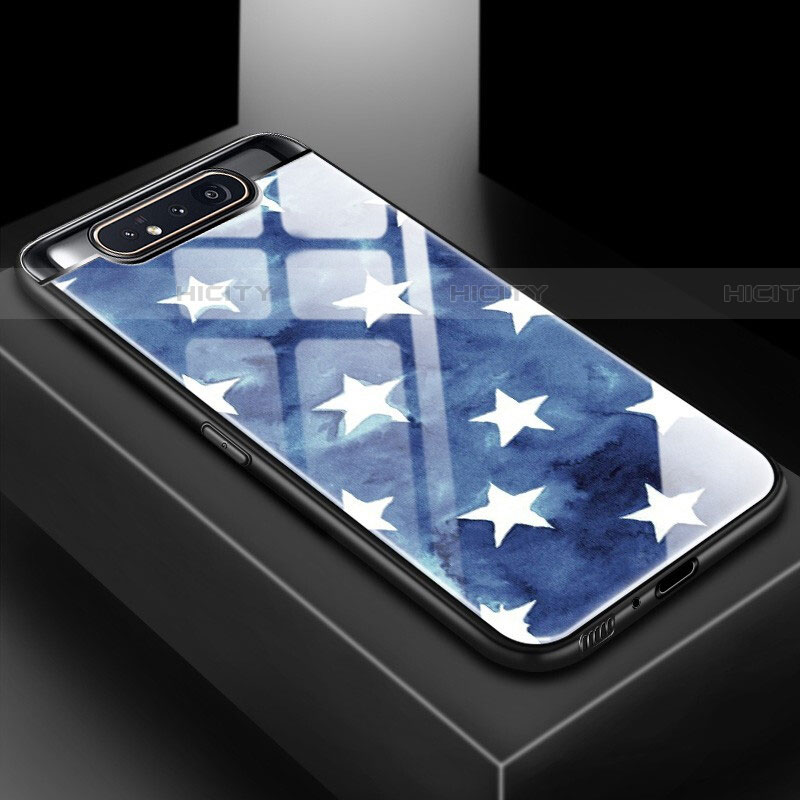 Funda Bumper Silicona Gel Espejo Patron de Moda Carcasa S01 para Samsung Galaxy A80 Azul