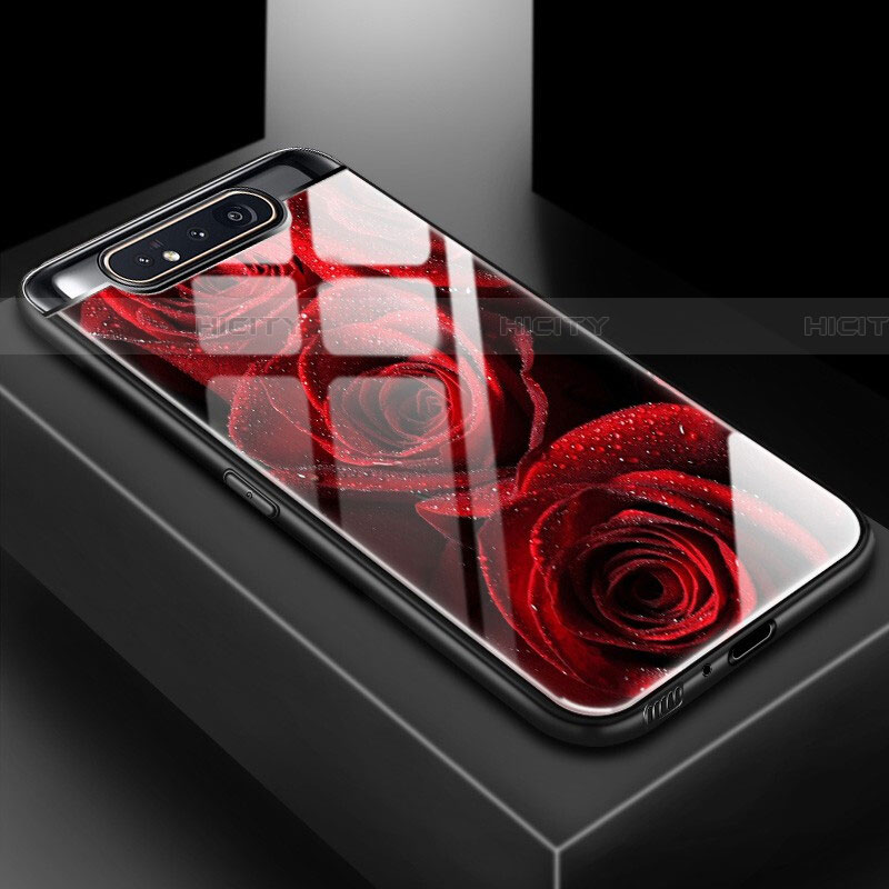 Funda Bumper Silicona Gel Espejo Patron de Moda Carcasa S01 para Samsung Galaxy A80 Rojo