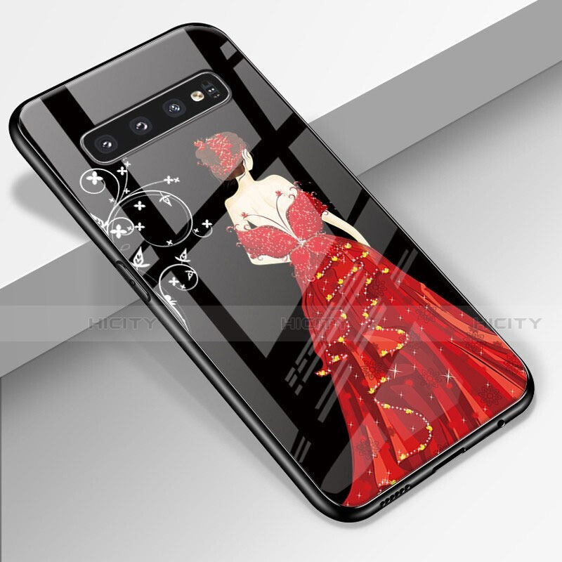 Funda Bumper Silicona Gel Espejo Vestido de Novia Carcasa K01 para Samsung Galaxy S10 Plus Rojo y Negro