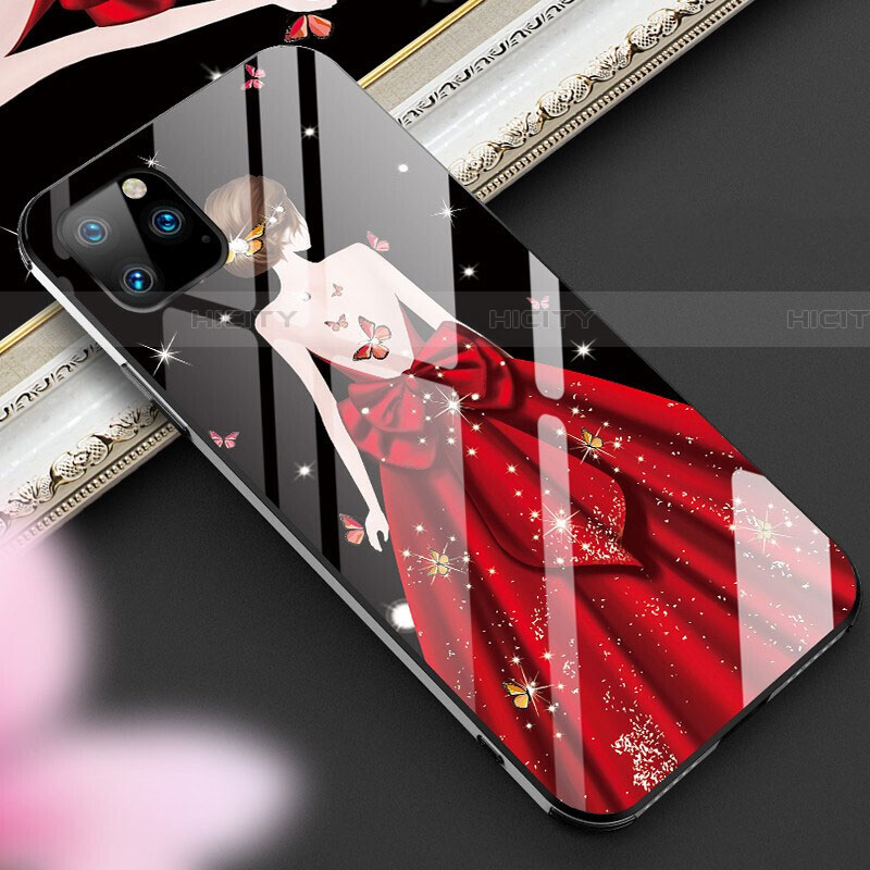 Funda Bumper Silicona Gel Espejo Vestido de Novia Carcasa M01 para Apple iPhone 11 Pro Max Rojo y Negro