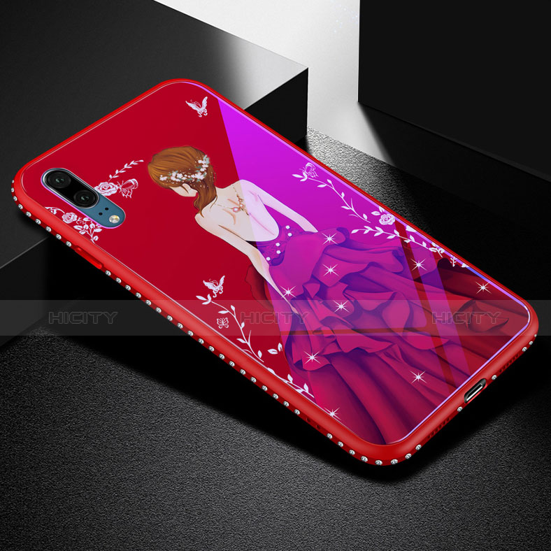 Funda Bumper Silicona Gel Espejo Vestido de Novia Carcasa para Huawei P20 Rojo