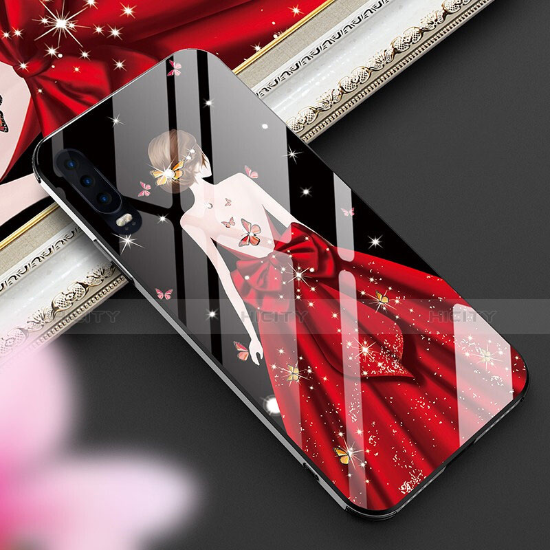 Funda Bumper Silicona Gel Espejo Vestido de Novia Carcasa para Huawei P30 Rojo Rosa