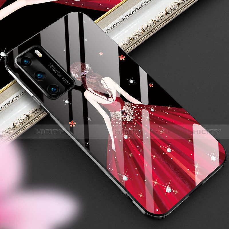Funda Bumper Silicona Gel Espejo Vestido de Novia Carcasa para Huawei P40 Rojo