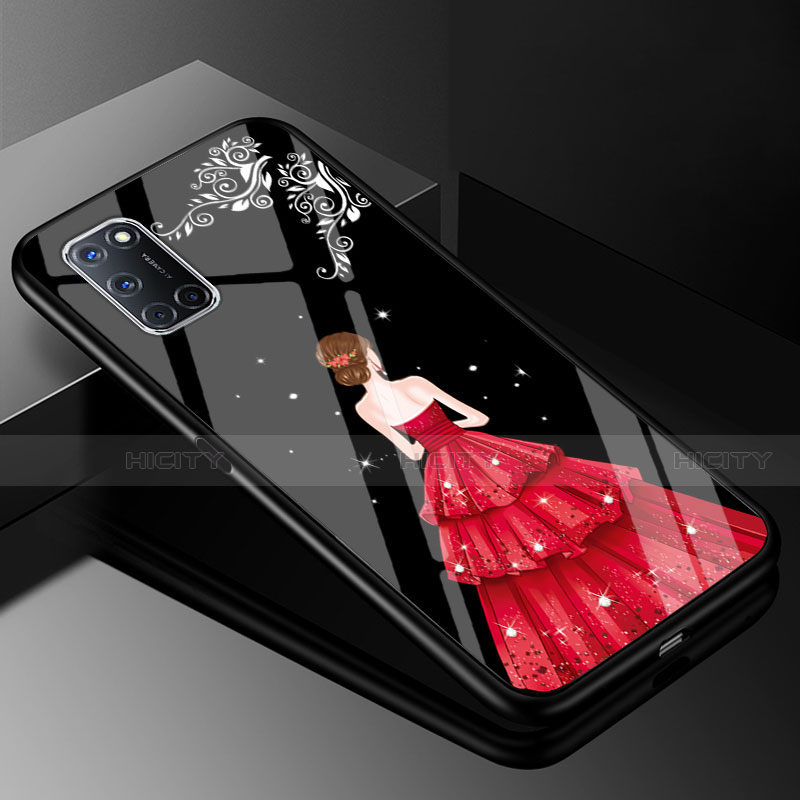 Funda Bumper Silicona Gel Espejo Vestido de Novia Carcasa para Oppo A72 Rojo y Negro