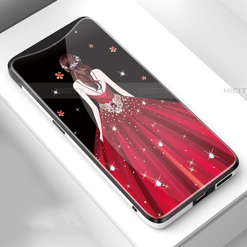 Funda Bumper Silicona Gel Espejo Vestido de Novia Carcasa para Oppo Find X Rojo