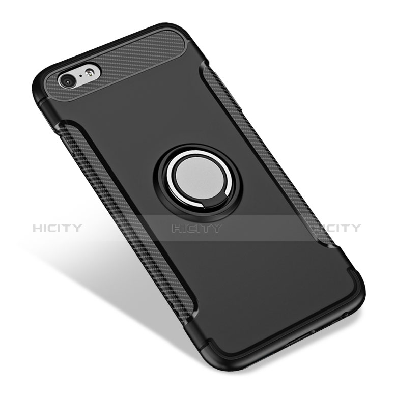 Funda Bumper Silicona Mate con Anillo de dedo Soporte para Apple iPhone 6 Negro