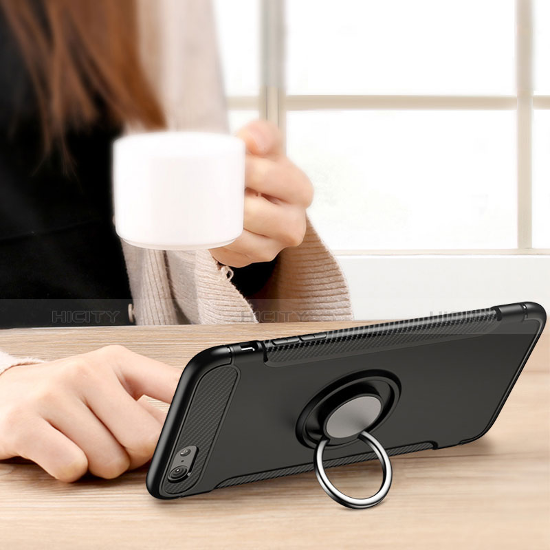 Funda Bumper Silicona Mate con Anillo de dedo Soporte para Apple iPhone 6 Negro