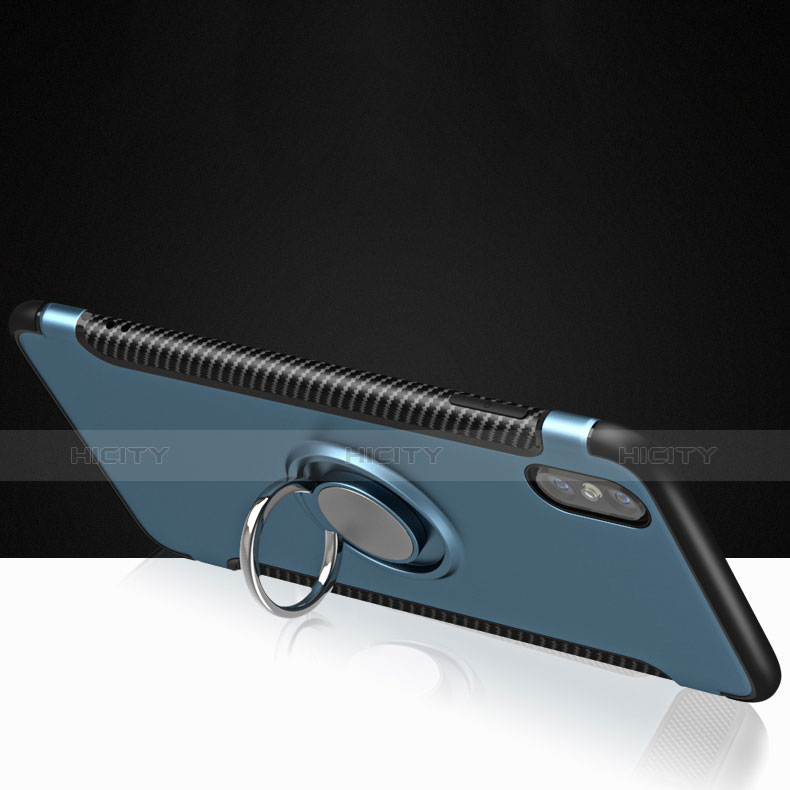 Funda Bumper Silicona Mate con Anillo de dedo Soporte para Apple iPhone Xs Max Azul