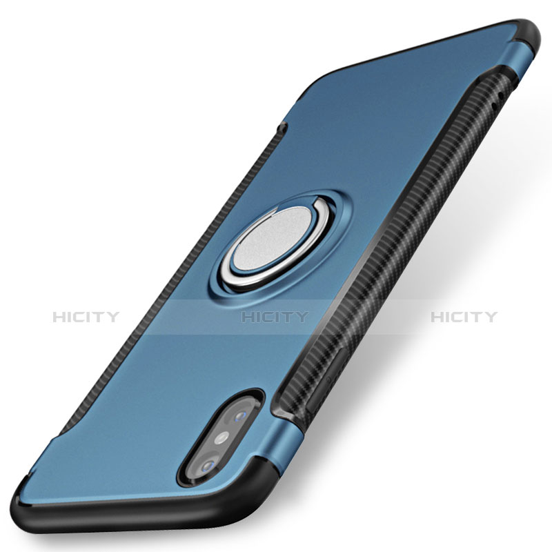Funda Bumper Silicona Mate con Anillo de dedo Soporte para Apple iPhone Xs Max Azul