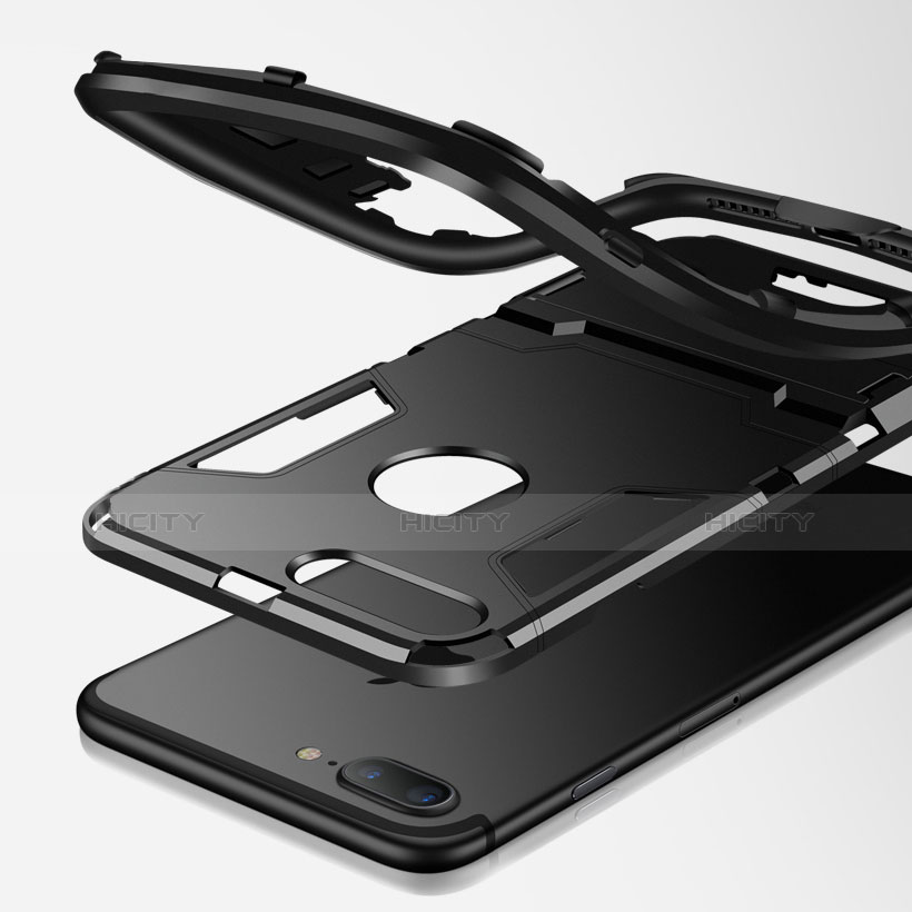 Funda Bumper Silicona Mate con Soporte para Apple iPhone 7 Plus Negro