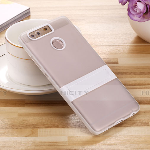 Funda Bumper Silicona Mate con Soporte para Huawei P9 Blanco