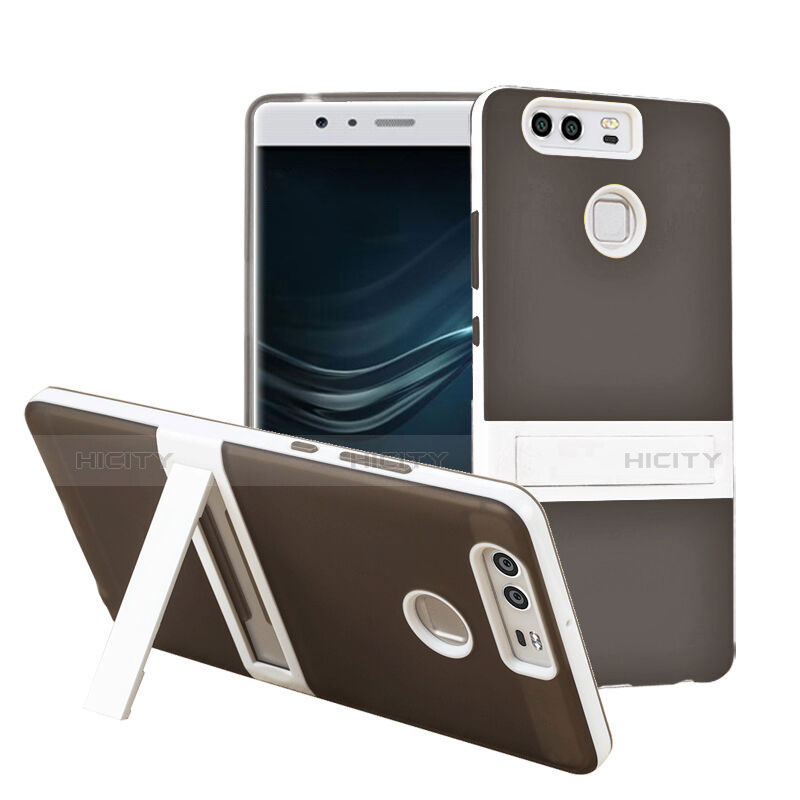 Funda Bumper Silicona Mate con Soporte para Huawei P9 Plus Gris