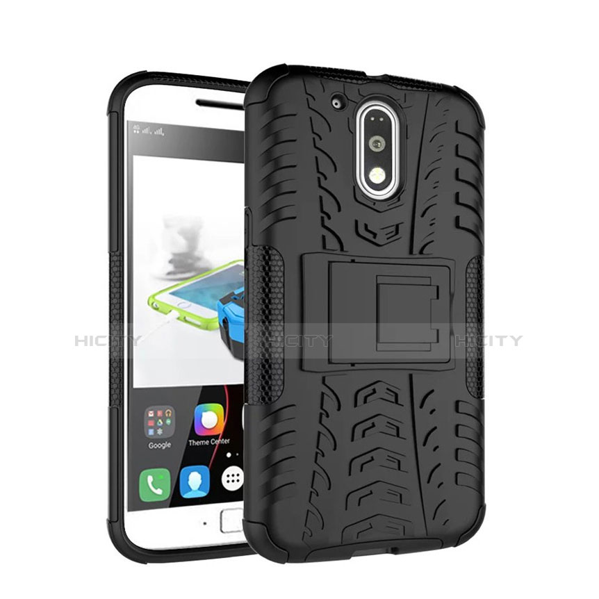 Funda Bumper Silicona Mate con Soporte para Motorola Moto G4 Negro