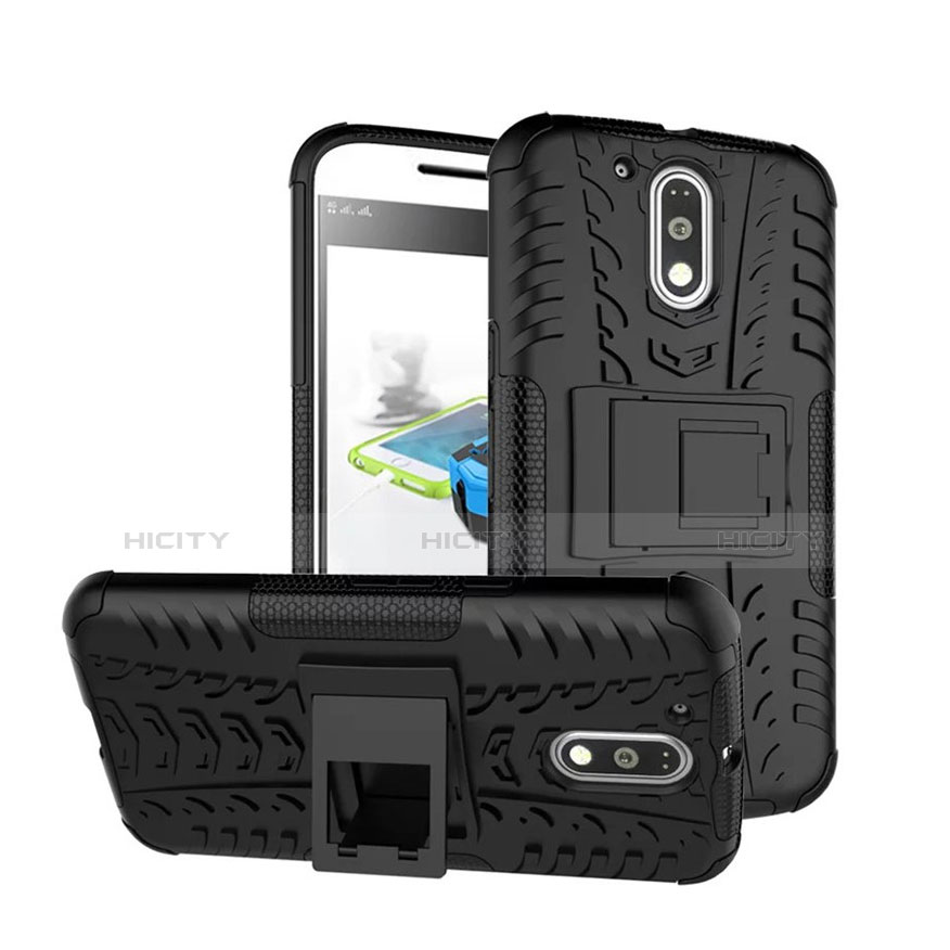 Funda Bumper Silicona Mate con Soporte para Motorola Moto G4 Plus Negro