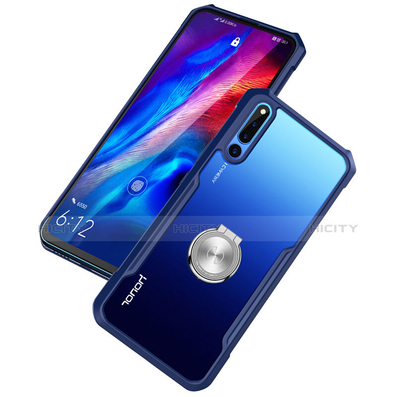 Funda Bumper Silicona Transparente Espejo 360 Grados con Magnetico Anillo de dedo Soporte A01 para Huawei Honor Magic 2 Azul