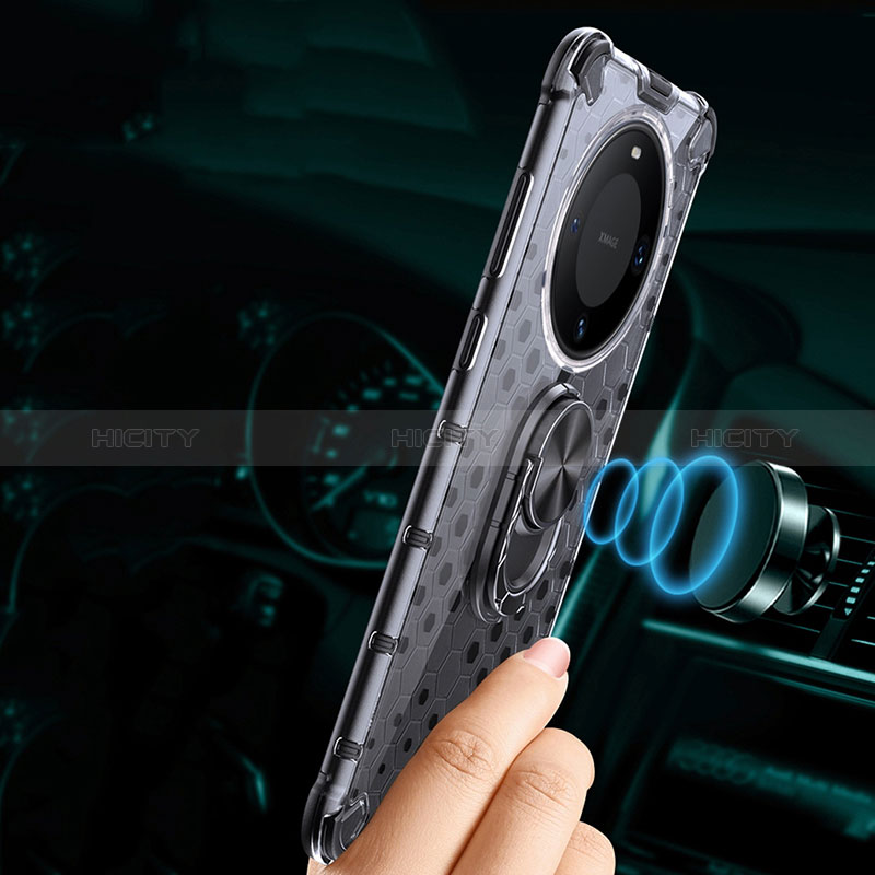 Funda Bumper Silicona Transparente Espejo 360 Grados con Magnetico Anillo de dedo Soporte AM1 para Huawei Mate 60