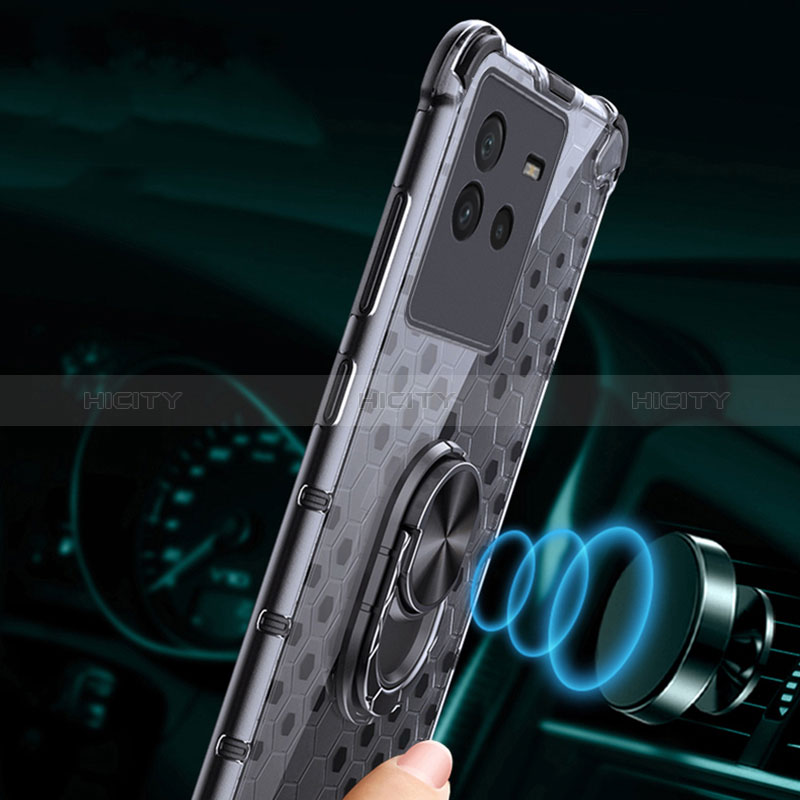 Funda Bumper Silicona Transparente Espejo 360 Grados con Magnetico Anillo de dedo Soporte AM1 para Vivo iQOO Neo6 5G