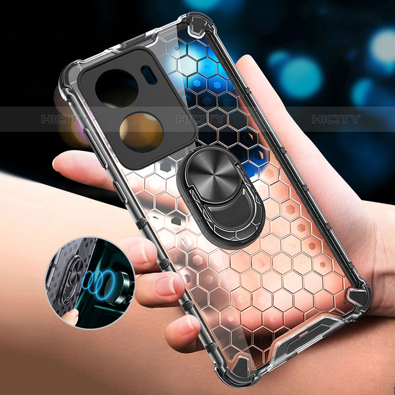 Funda Bumper Silicona Transparente Espejo 360 Grados con Magnetico Anillo de dedo Soporte AM1 para Vivo iQOO Z7x 5G