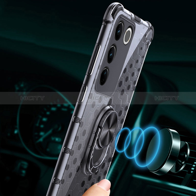 Funda Bumper Silicona Transparente Espejo 360 Grados con Magnetico Anillo de dedo Soporte AM1 para Vivo V27 Pro 5G