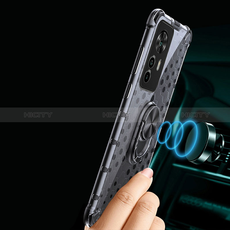 Funda Bumper Silicona Transparente Espejo 360 Grados con Magnetico Anillo de dedo Soporte AM1 para Xiaomi Mi 12T 5G