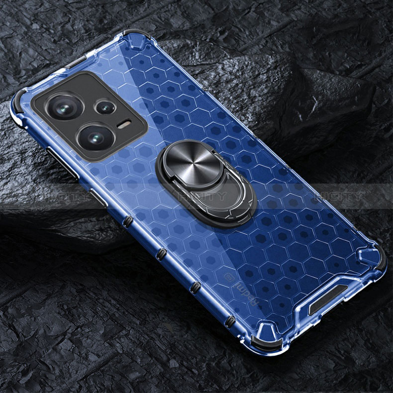 Funda Bumper Silicona Transparente Espejo 360 Grados con Magnetico Anillo de dedo Soporte AM1 para Xiaomi Poco X5 5G Azul